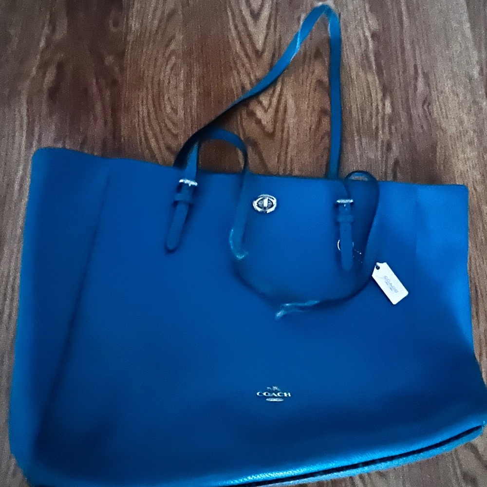 Teal Coach leather tote